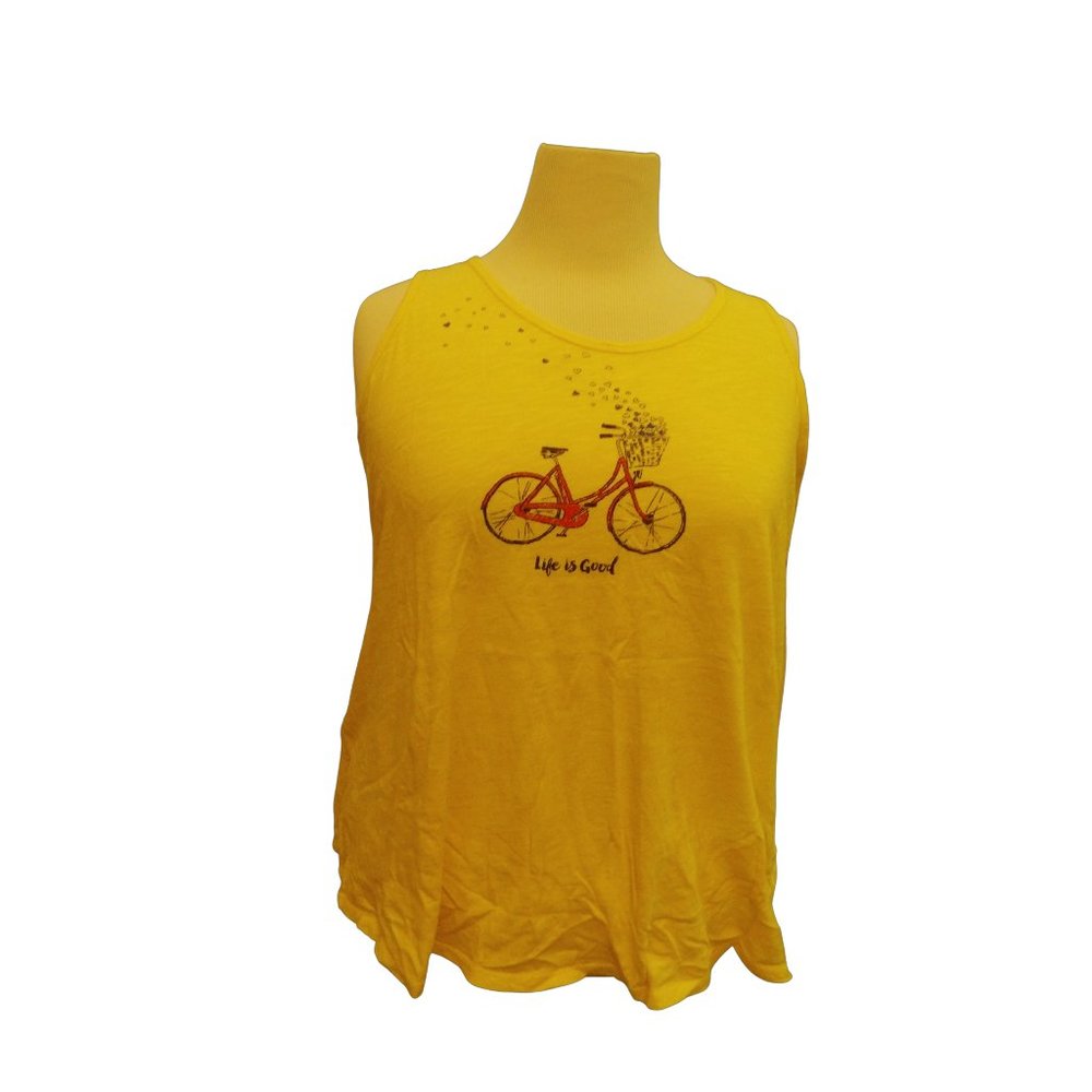 Life Is Good Women's Yellow Bicycle Tank, XL